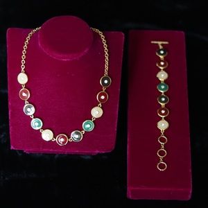 Faberge inspired gold-plated necklace and bracelet set